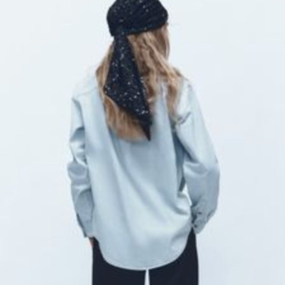 ZARA | Casual Style Long Sleeves Plain DENIM Cotton Medium Elegant Style - Picture 4 of 8